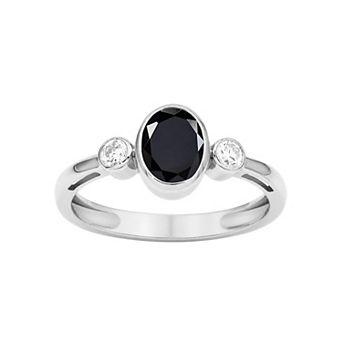 Jewelexcess Sterling Silver Lab-Created White Sapphire & Bezel-Set Gemstone Ring
