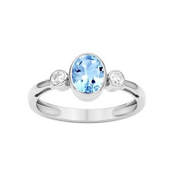 Jewelexcess Sterling Silver Lab-Created White Sapphire & Bezel-Set Gemstone Ring