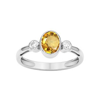 Jewelexcess Sterling Silver Lab-Created White Sapphire & Bezel-Set Gemstone Ring