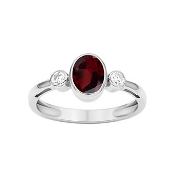 Jewelexcess Sterling Silver Lab-Created White Sapphire & Bezel-Set Gemstone Ring