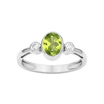 Jewelexcess Sterling Silver Lab-Created White Sapphire & Bezel-Set Gemstone Ring