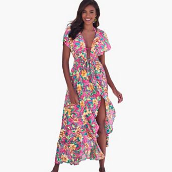 Lascana Women's Floral Flounce Hem Cover Up