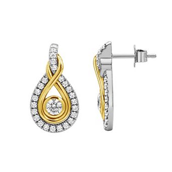 Jewelexcess 14k Gold Plated & Sterling Silver Two Tone 1/2 Carat T.W. Lab-Grown Diamond Earrings