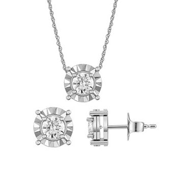 Jewelexcess Sterling Silver 1/2 Carat T.W. Lab Grown Diamond Pendant Necklace & Stud Earring Set