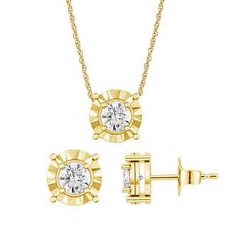 Jewelexcess Sterling Silver 1 1/2 Carat T.W. Lab Grown Diamond Pendant Necklace & Stud Earring Set