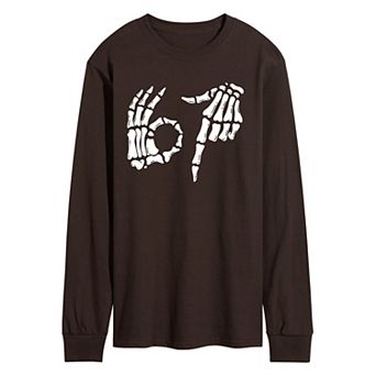 Men's 67 Skeleton Hands Long Sleeve Graphic Tee