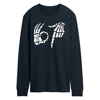 Men's 67 Skeleton Hands Long Sleeve Graphic Tee