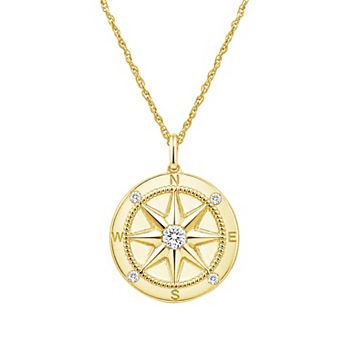 Jewelexcess 14k Gold over Sterling Silver 1/5 Carat T.W. Lab-Grown Diamond Compass Pendant Necklace