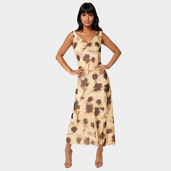 Women's bebe Printed Chiffon Cowl Maxi Dress