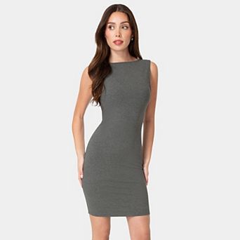 Women's bebe Ribbed Boatneck Mini Dress