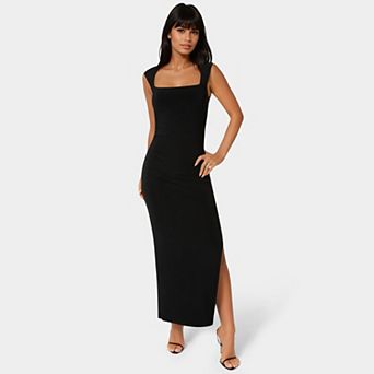 Women's bebe Square Neck High Slit Midi Dress