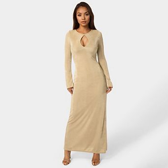 Women's bebe Long Sleeve Open Neck Slinky Maxi Dress