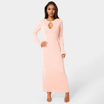 Women's bebe Long Sleeve Open Neck Slinky Maxi Dress
