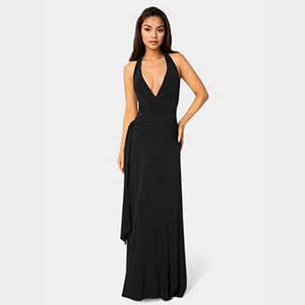 Women's bebe Wrap Front Plunge Neck Maxi Dress