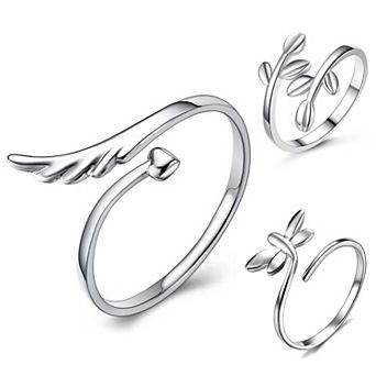 3 pc S925 Sterling Silver Open Ring Set