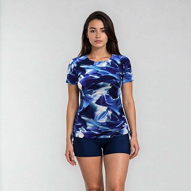 Women's Short Sleeve Adele Swim Top and Navy Swim Shorts Set