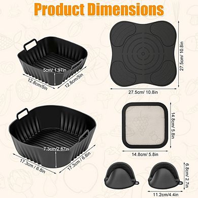 Air Fryer Accessories, Silicone Liners & Heat-Resistant, Reusable Mats