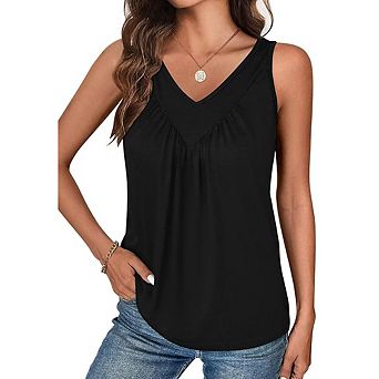 Women Fashion Summer V-Neck Vest Shirts Solid Casual Loose Sleeveless Blouses