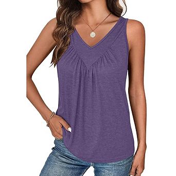 Women Fashion Summer V-Neck Vest Shirts Solid Casual Loose Sleeveless Blouses
