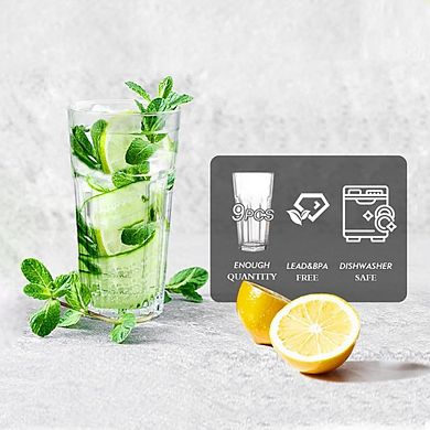 9pc Water & Beverage Glass Set, Heavy Base Drinking Glasses