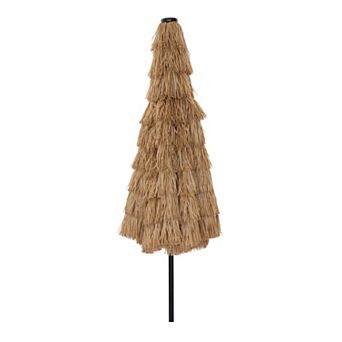 Outdoor Double Top Solar Light Hawaiian Style Thatch Umbrella