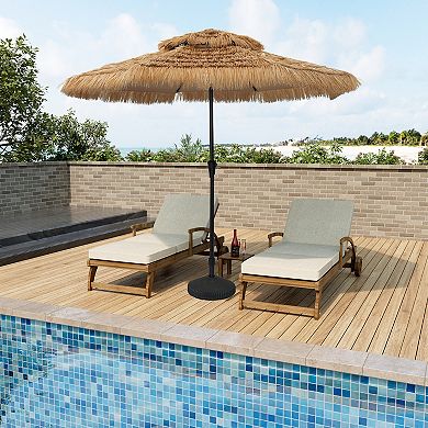 Outdoor Double Top Solar Light Hawaiian Style Thatch Umbrella