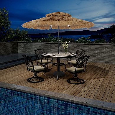 Outdoor Double Top Solar Light Hawaiian Style Thatch Umbrella