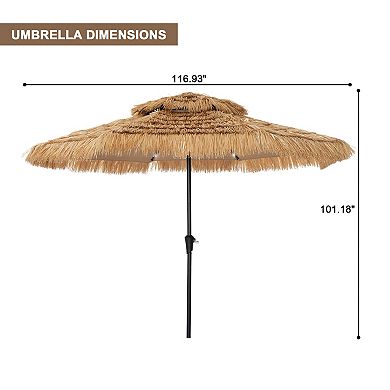 Outdoor Double Top Solar Light Hawaiian Style Thatch Umbrella