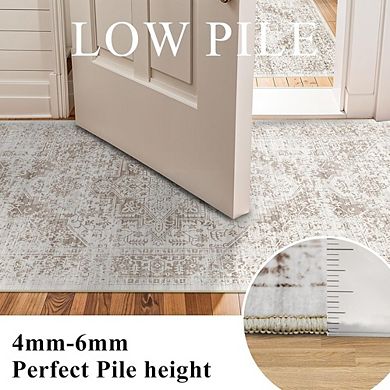 Vintage Washable Runner Rug Non Slip Low Pile Hallway Entryway Carpet