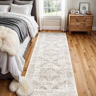 Vintage Washable Runner Rug Non Slip Low Pile Hallway Entryway Carpet