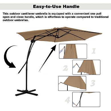10 Ft. Outdoor Patio Cantilever Umbrella with Stand without Solar lights