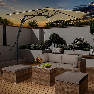 10ft Outdoor Patio Cantilever Umbrella with Waterproof and UV Resistant with Solar lights