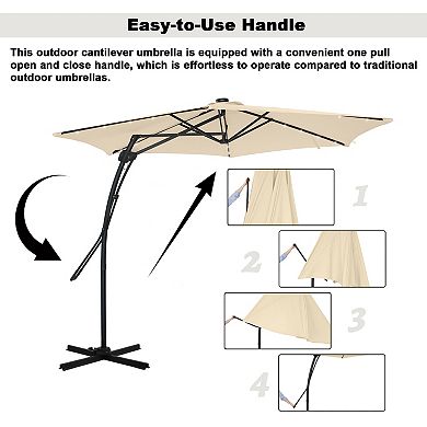 10ft Outdoor Patio Cantilever Umbrella with Waterproof and UV Resistant with Solar lights
