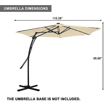 10ft Outdoor Patio Cantilever Umbrella with Waterproof and UV Resistant with Solar lights