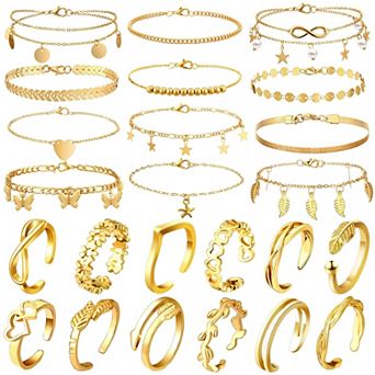 24 pc Anklet and Toe Ring Set Women