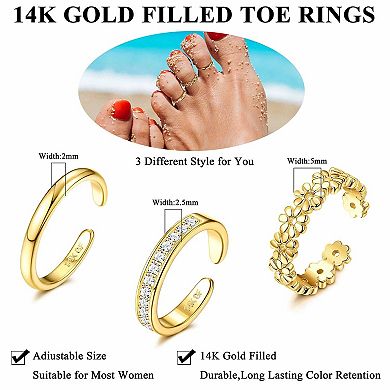 3PCS Gold Filled Adjustable Toe Rings