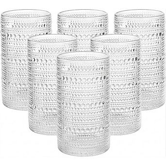 6 pc Hobnail Glass Set Durable Highball Glasses for Drinks
