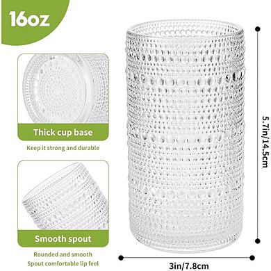 6-Piece Hobnail Glass Set Durable Highball Glasses for Drinks