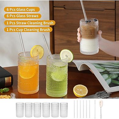 6-Piece Hobnail Glass Set Durable Highball Glasses for Drinks
