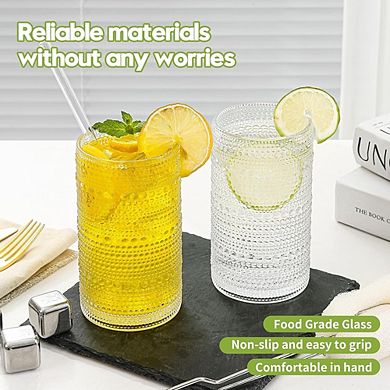 6-Piece Hobnail Glass Set Durable Highball Glasses for Drinks