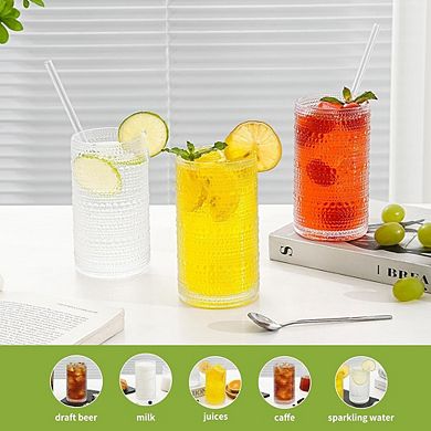 6-Piece Hobnail Glass Set Durable Highball Glasses for Drinks