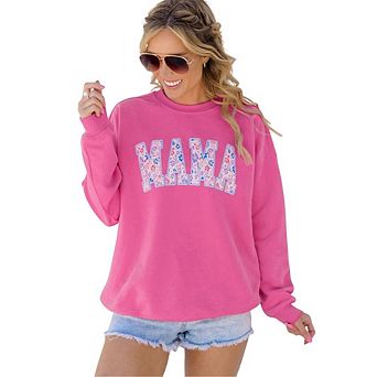 Floral MAMA Embroidered Graphic Pullover Sweatshirt