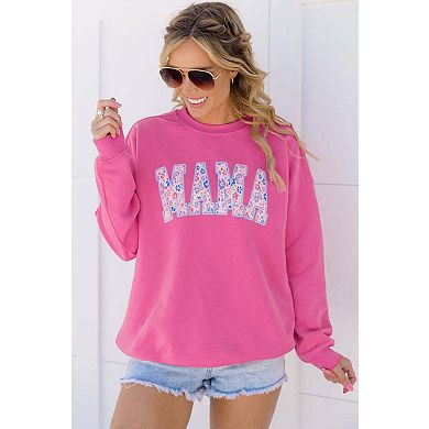 Floral MAMA Embroidered Graphic Pullover Sweatshirt