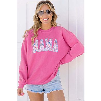Floral MAMA Embroidered Graphic Pullover Sweatshirt