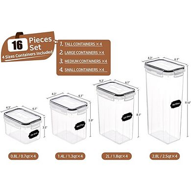 Airtight Food Storage Container Set, 16-Piece BPA-Free Pantry Organizers with Labels