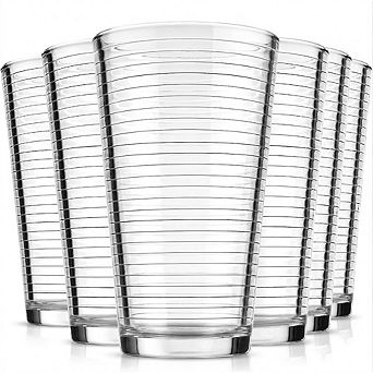 6 pc Ribbed Highball Glass Set, Drinking Glasses for Cocktails & Beverages