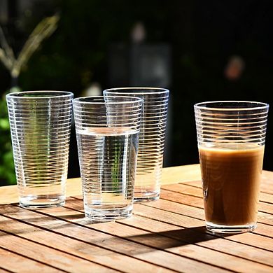 6pc Ribbed Highball Glass Set, Drinking Glasses for Cocktails & Beverages