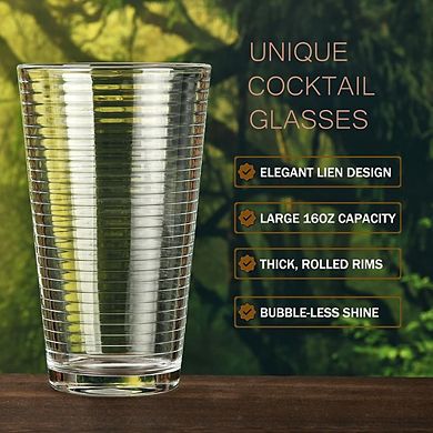 6pc Ribbed Highball Glass Set, Drinking Glasses for Cocktails & Beverages