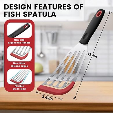 Silicone Fish Spatula with Stainless Steel Core, Heat-Resistant