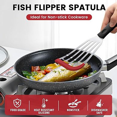 Silicone Fish Spatula with Stainless Steel Core, Heat-Resistant